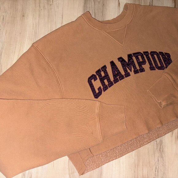 Dyed Tan and Plum Champion Crop SweatShirt - Picture 1 of 8